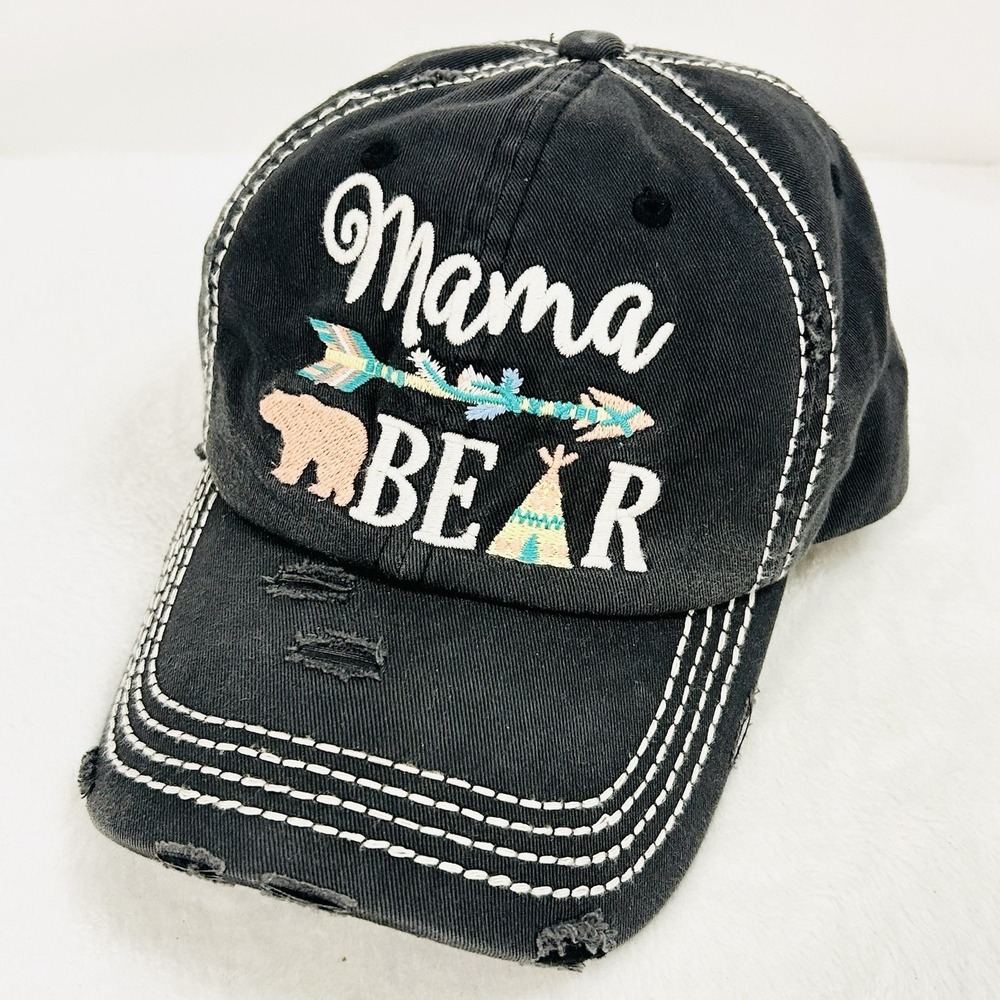 Mama Bear‎ Outdoors Distressed Hat Cap Adjustable Strapback Gray Casual Camping